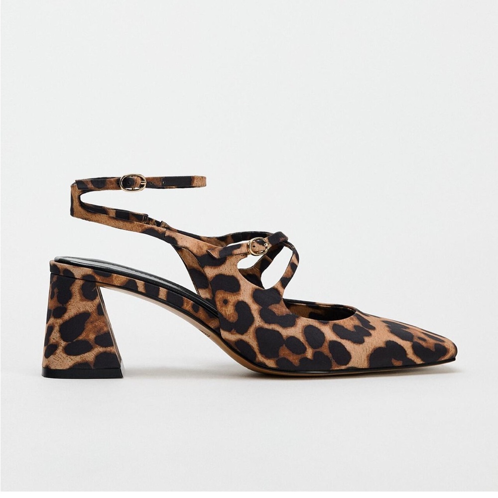 Zara leopard print sling back shoes block heel sz 38 / 7.5